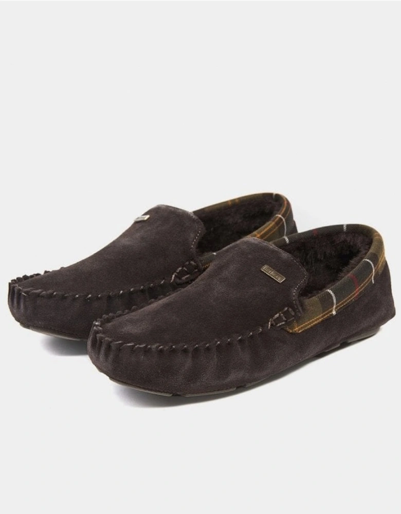 Monty Moccasin Mens Slippers - Brown Suede