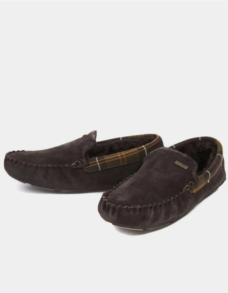 Monty Moccasin Mens Slippers - Brown Suede