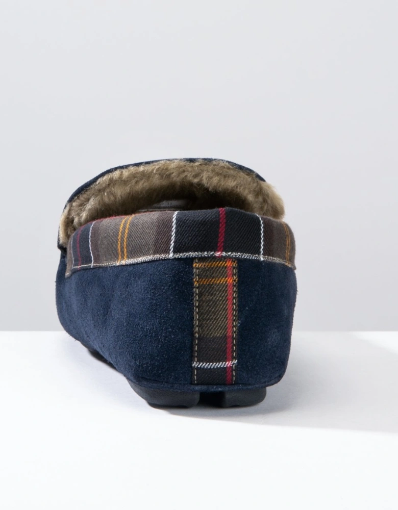 Monty Moccasin Mens Slippers - Navy Suede