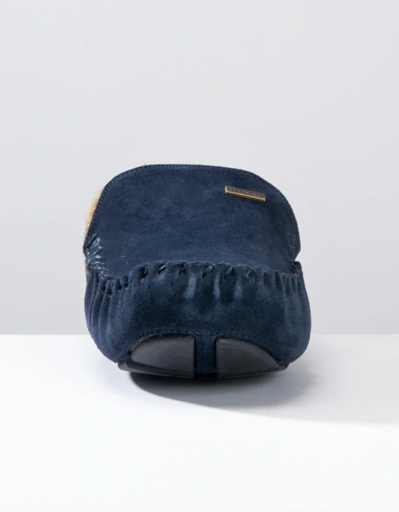 Monty Moccasin Mens Slippers - Navy Suede