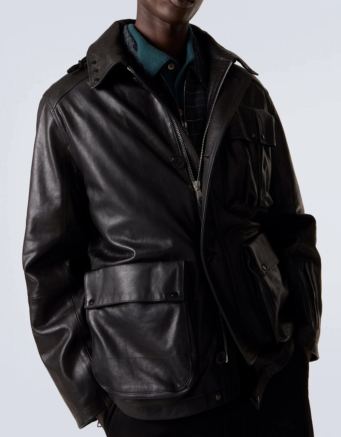 Leather Goggle Jacket Black