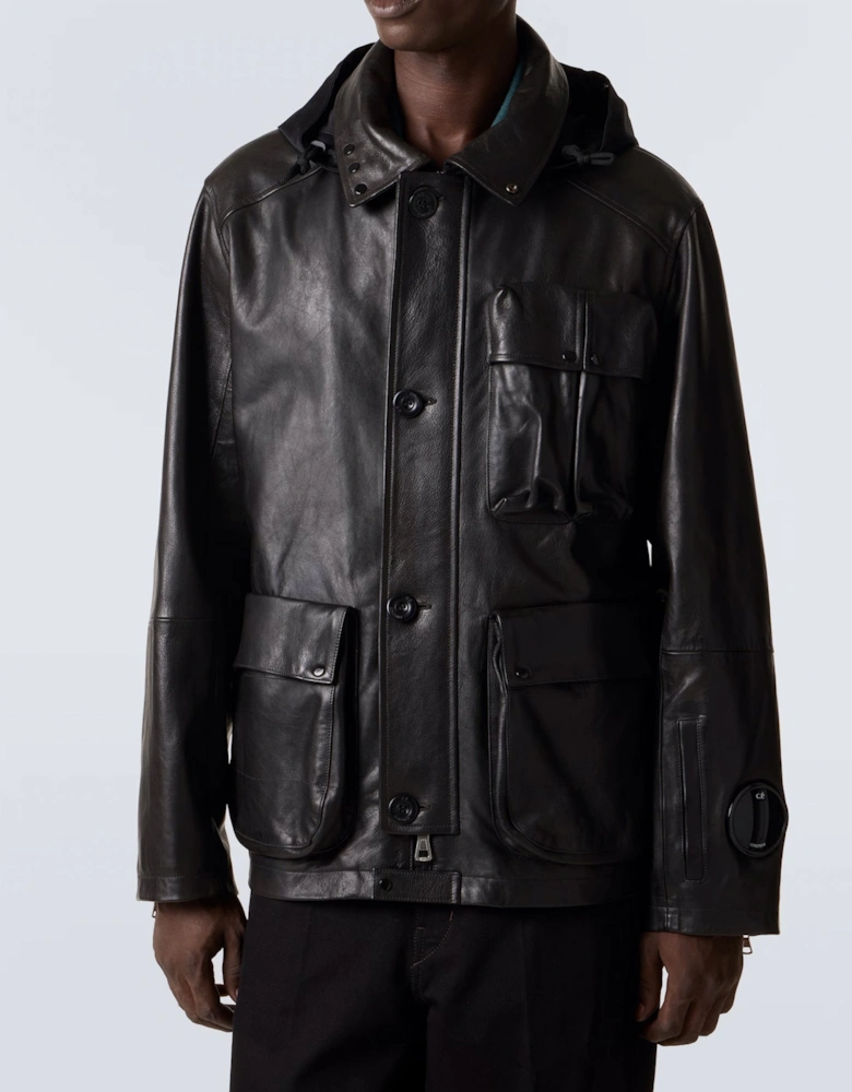 Leather Goggle Jacket Black