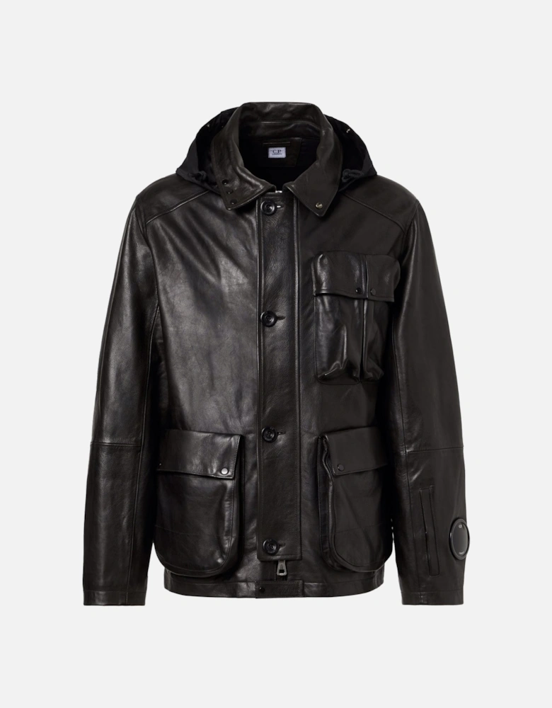 Leather Goggle Jacket Black