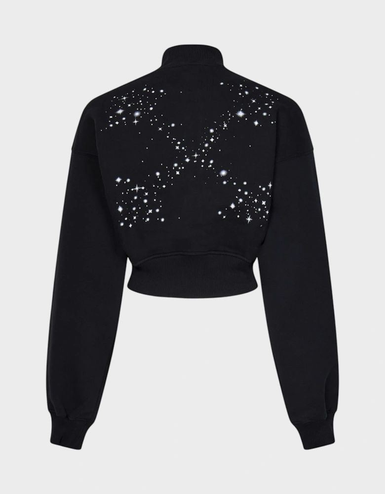 Bling Stars Arrow Cropped Zip Up Black