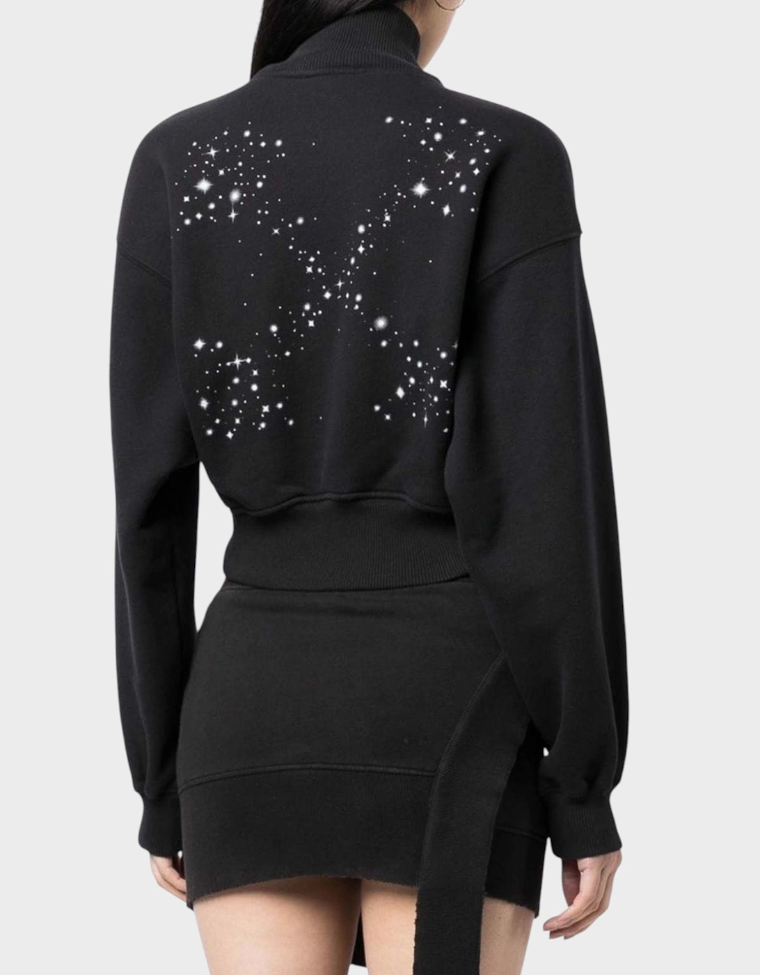 Bling Stars Arrow Cropped Zip Up Black