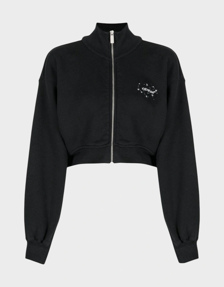 Bling Stars Arrow Cropped Zip Up Black