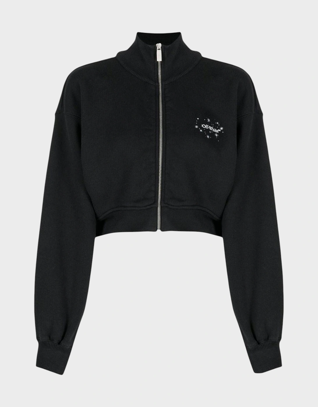 Bling Stars Arrow Cropped Zip Up Black