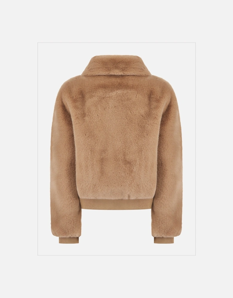 Beatrix Faux Fur Bomber In Camel