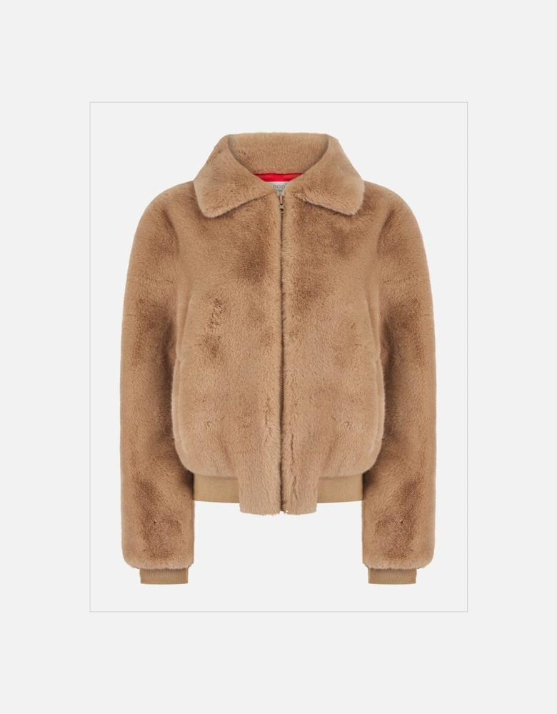 Beatrix Faux Fur Bomber In Camel