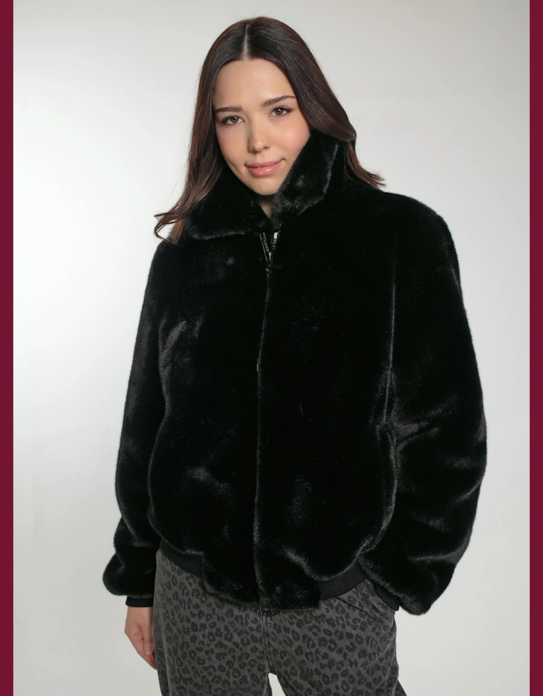Beatrix Faux Fur Bomber In Black