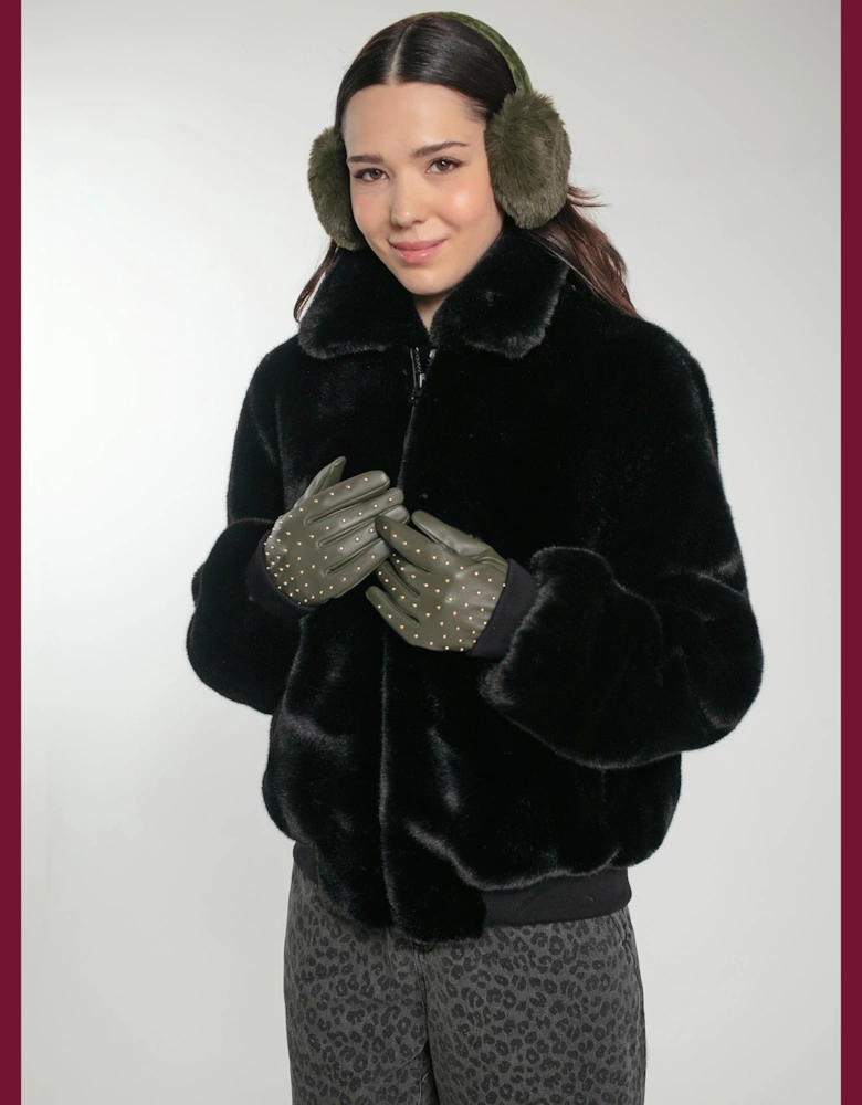 Beatrix Faux Fur Bomber In Black