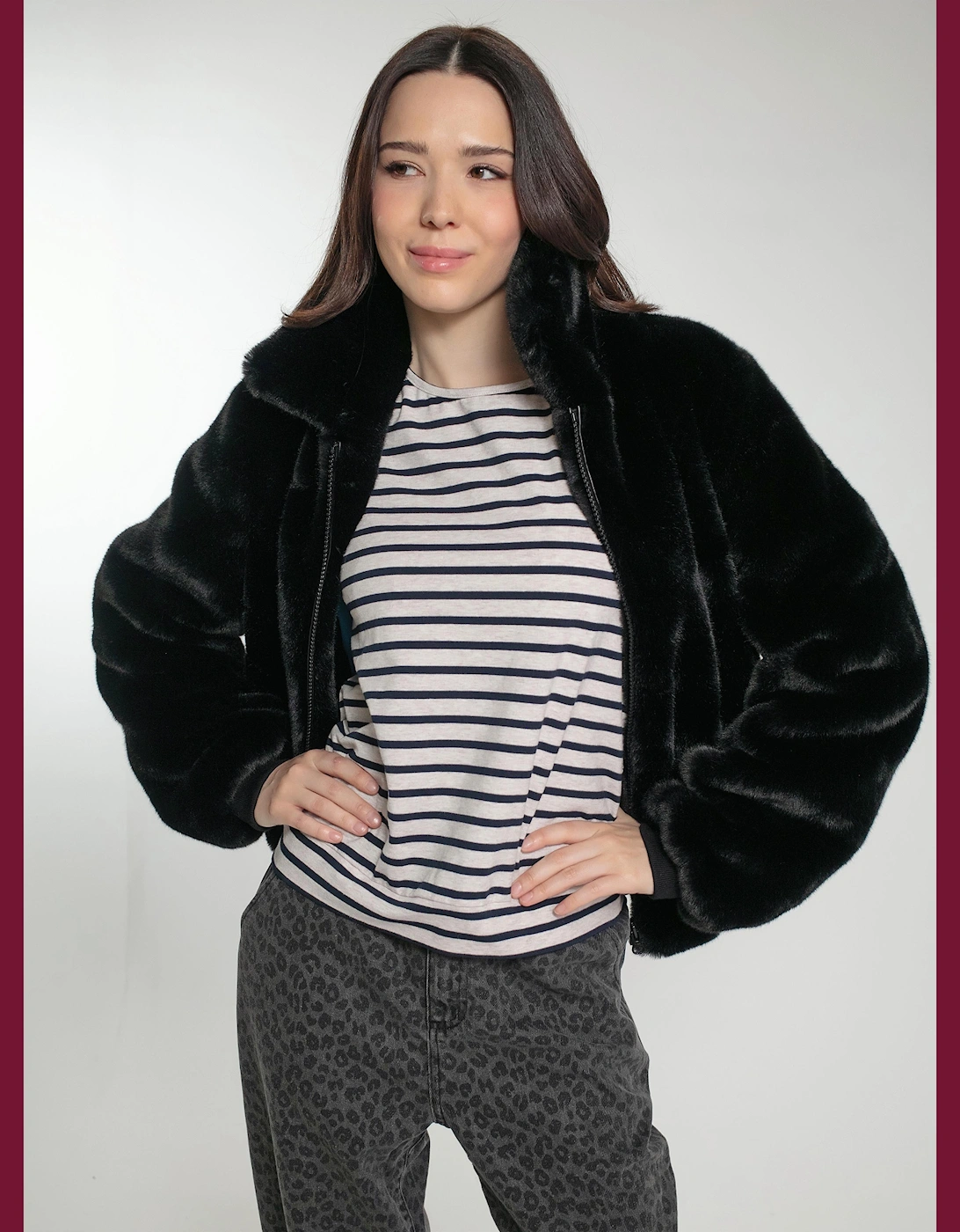 Beatrix Faux Fur Bomber In Black