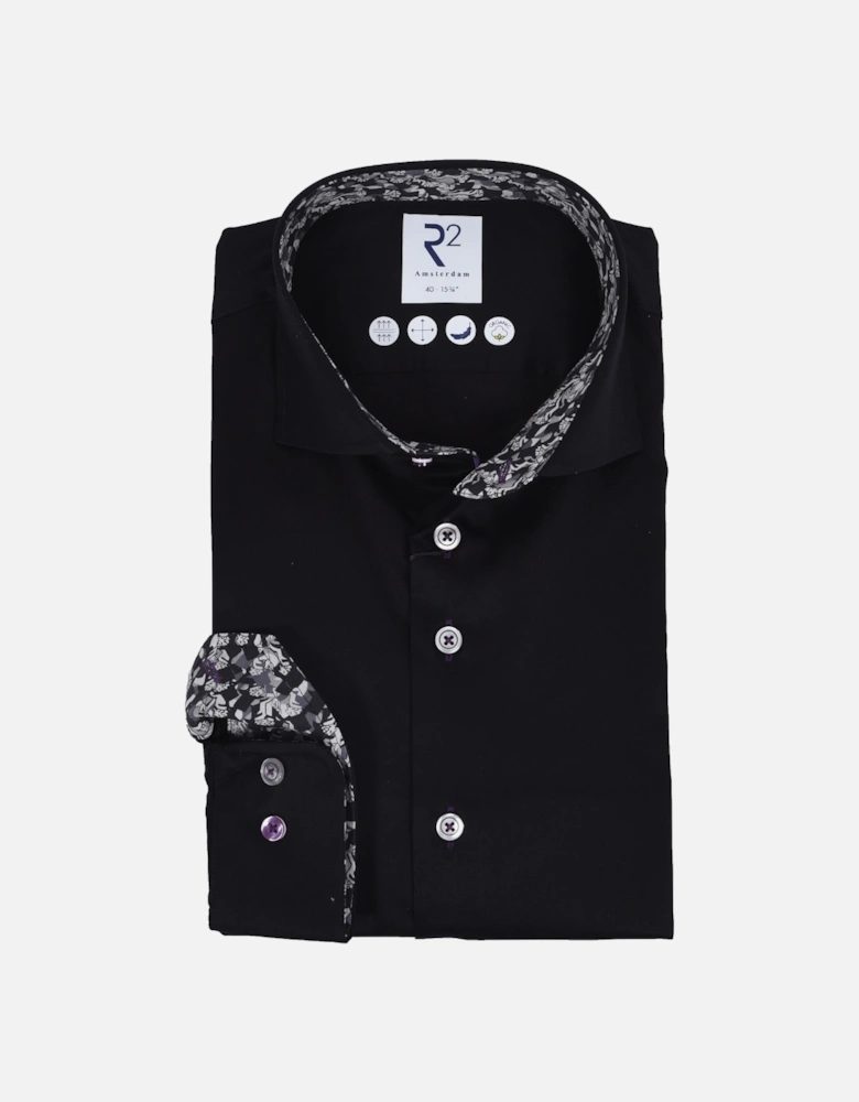 Long Sleeved Cut Away Collar Shirt Black