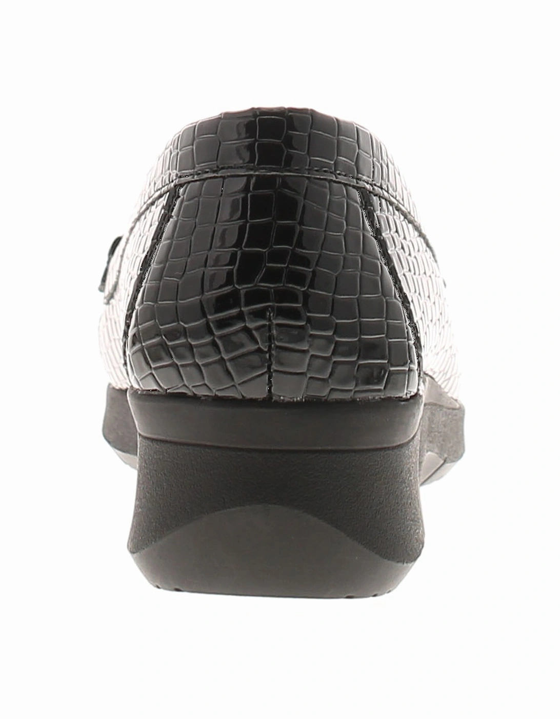 Womens Shoes Curve Slip On Croc Effect Loafer Wedges Patent Black UK S