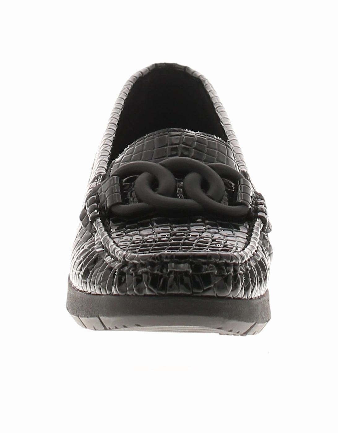 Womens Shoes Curve Slip On Croc Effect Loafer Wedges Patent Black UK S
