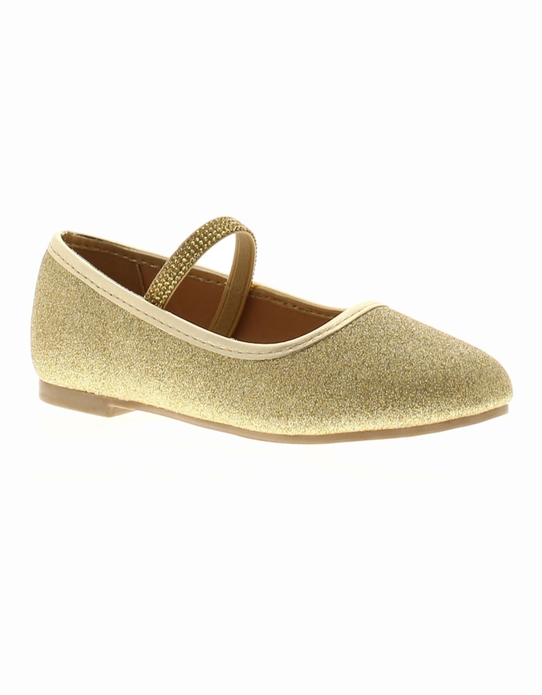 Girls Shoes Annie Slip On Party Flat Sparkle Gold UK Size
