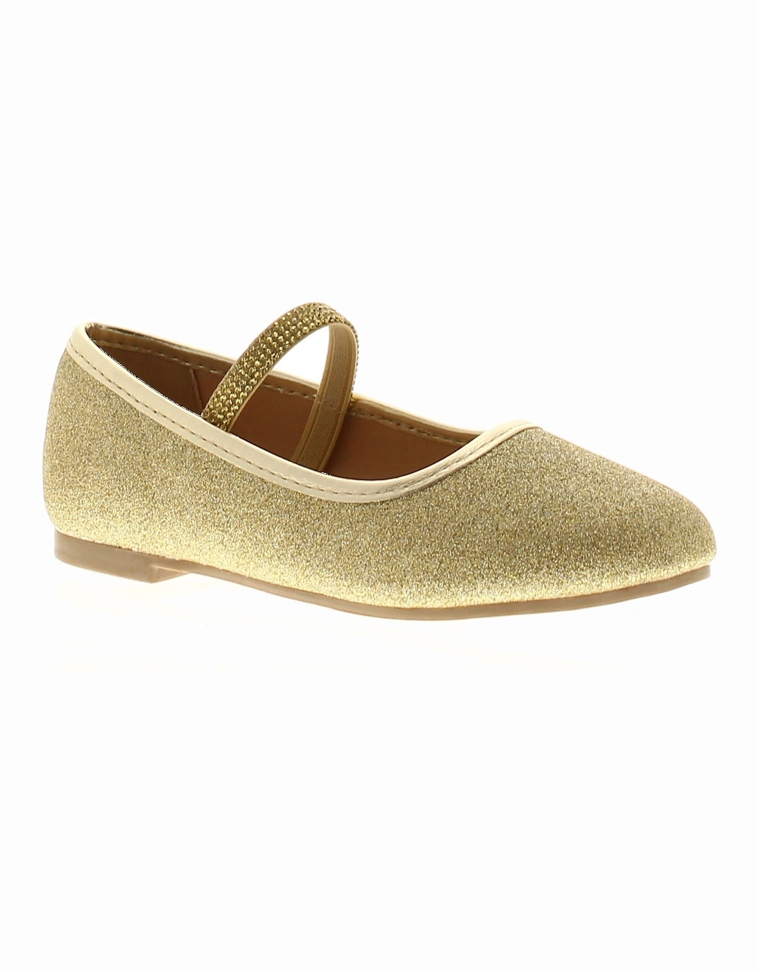 Girls Shoes Annie Slip On Party Flat Sparkle Gold UK Size, 6 of 5