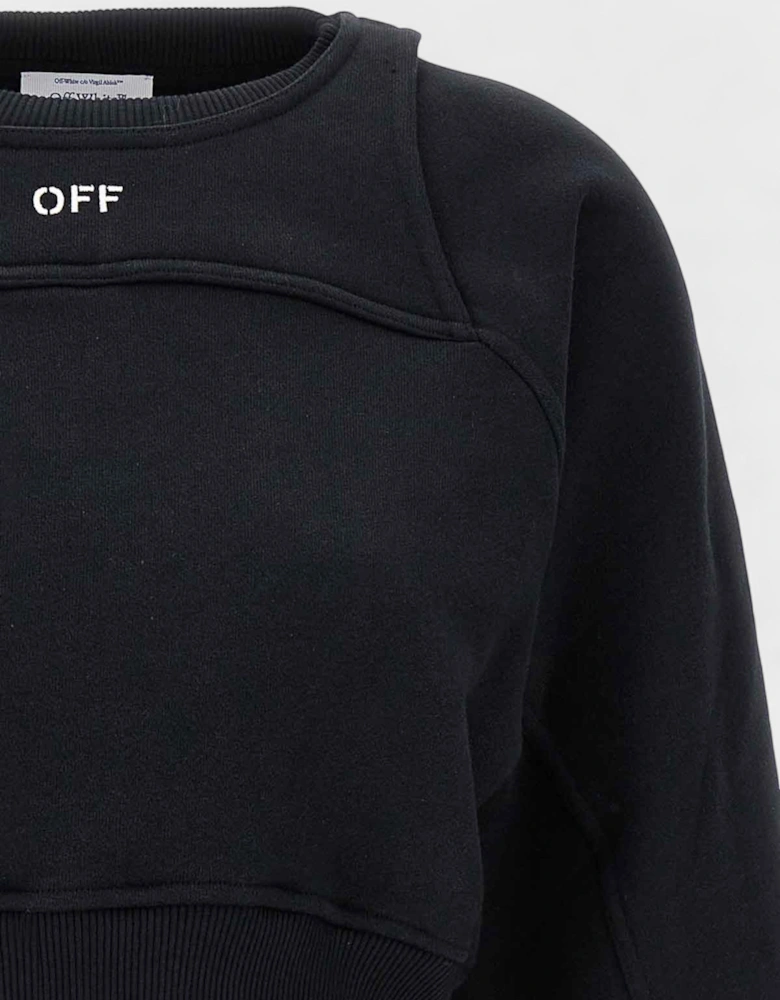 Off Stamp Round Crop Crewneck Black White