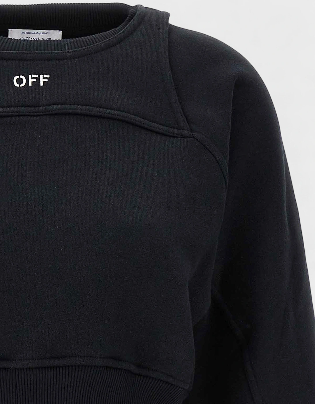 Off Stamp Round Crop Crewneck Black White