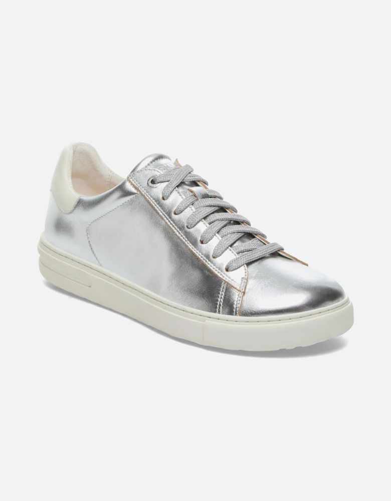Bend Low Natural Leather Womens Trainers - Metallic Silver