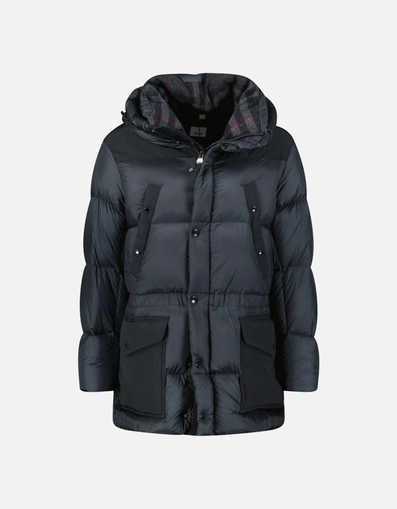 Burberry 'Lindford' Check Down Puffer Jacket Charcoal Grey