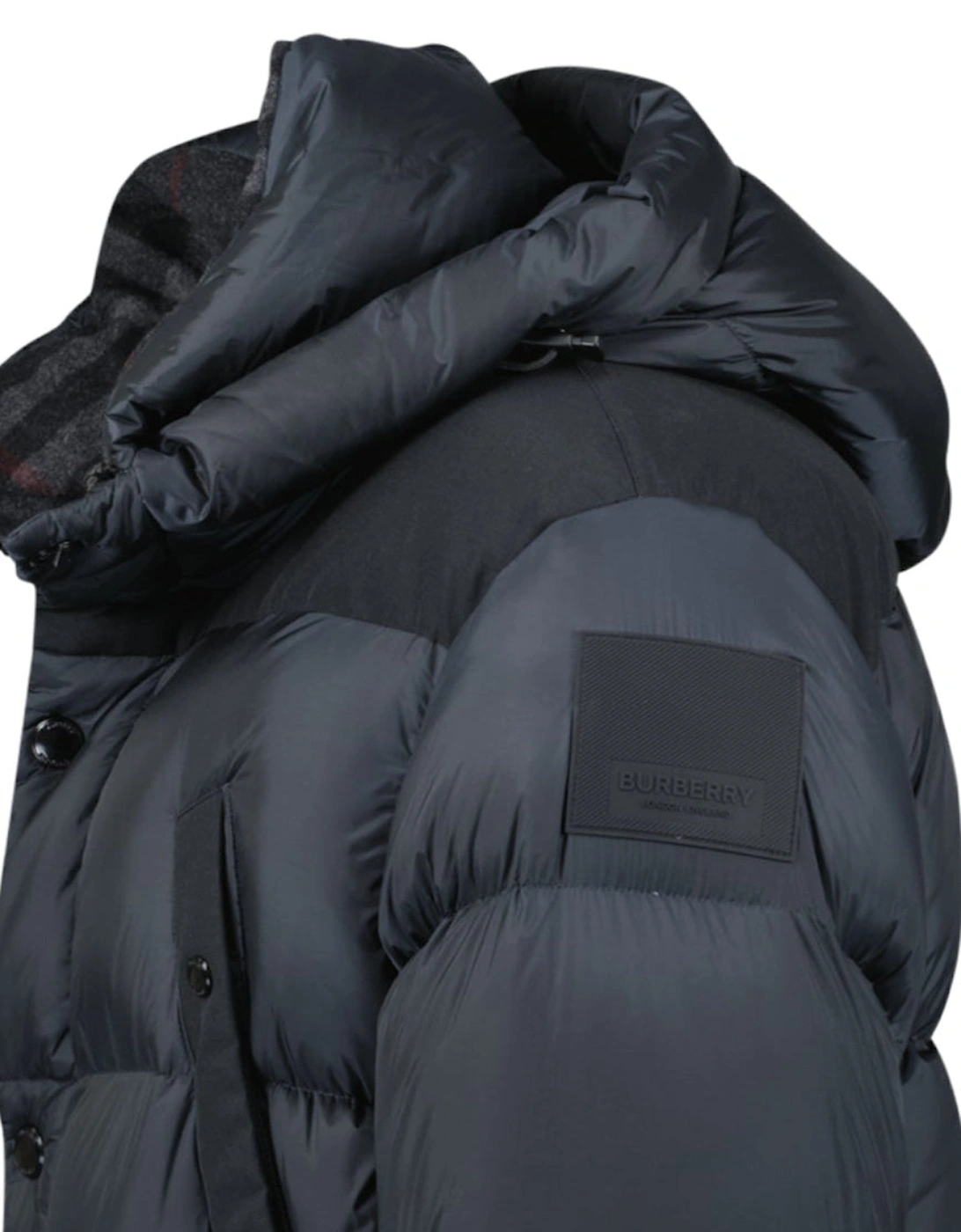 Burberry 'Lindford' Check Down Puffer Jacket Charcoal Grey