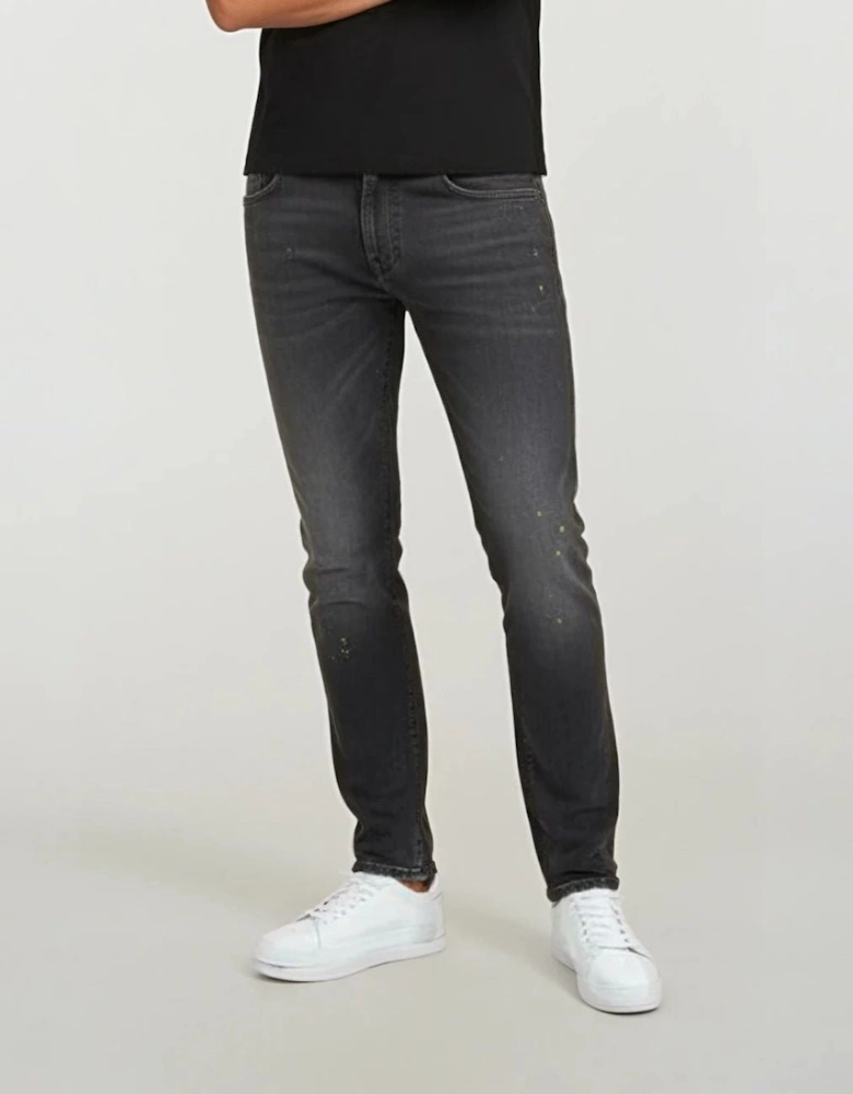 J16 Slim-Cut Stonewashed Jeans in Black Grey
