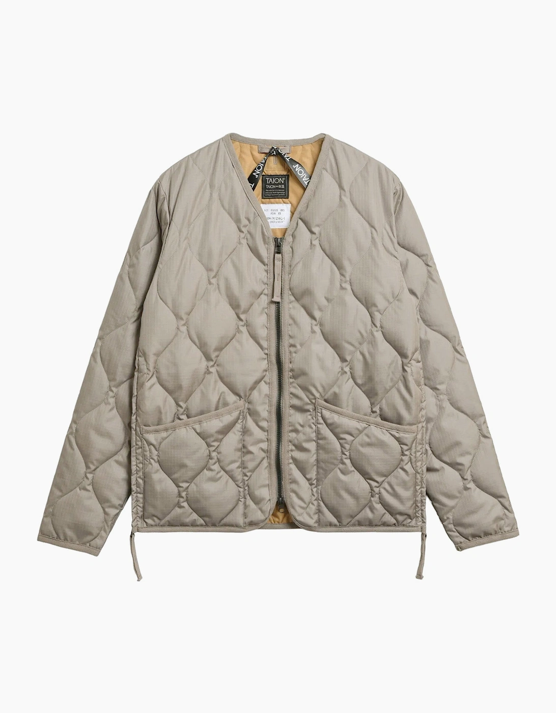 Taion Men's Tan Military V Neck Ripstop Down Jacket - Size: 42/Regular
