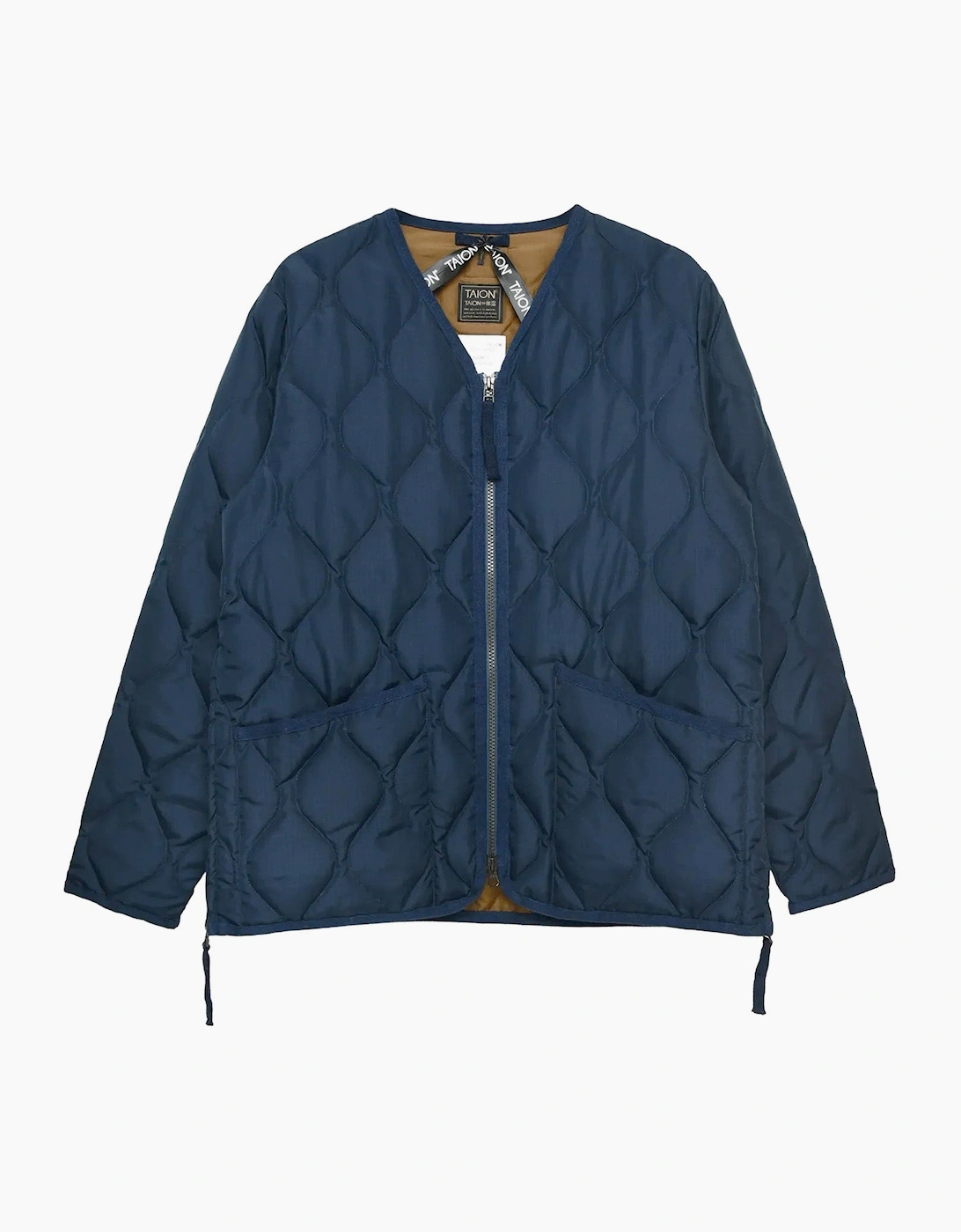 Taion Men's Navy Military V Neck Ripstop Down Jacket - Size: 42/Regular