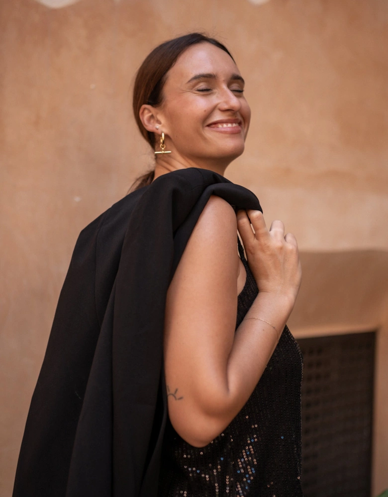 Black Tailoring Cape with Leo Print Lining