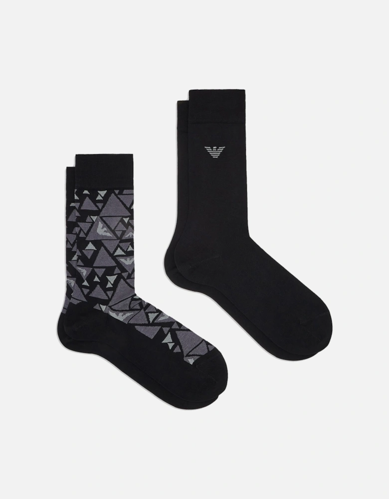 2 Pack All Over Graphic Socks Black