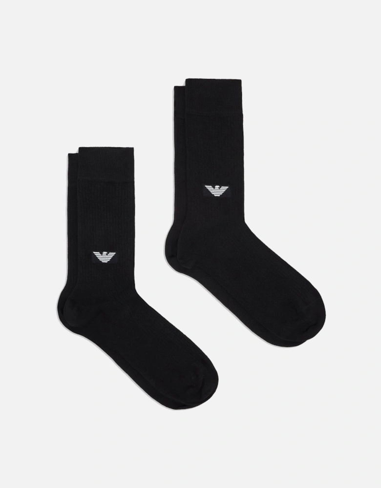 2 Pack Eagle Ribbed Socks Black