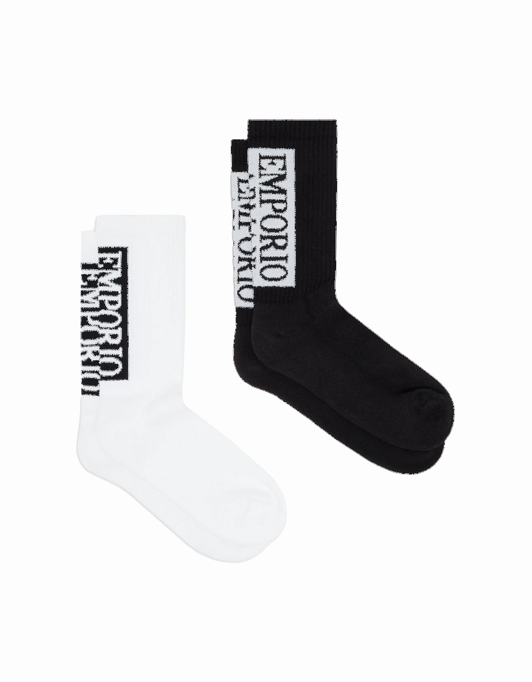 2 Pack Large Logo Ribbed Socks Black/White, 3 of 2