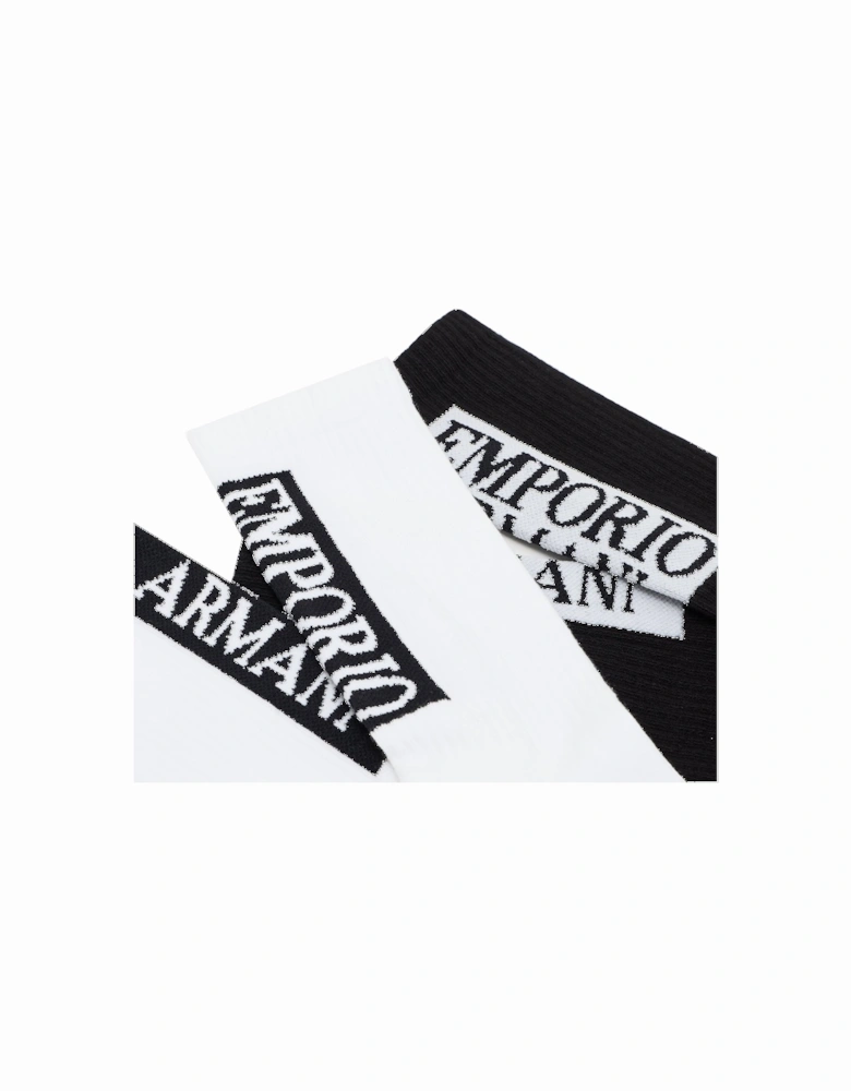 2 Pack Large Logo Ribbed Socks Black/White