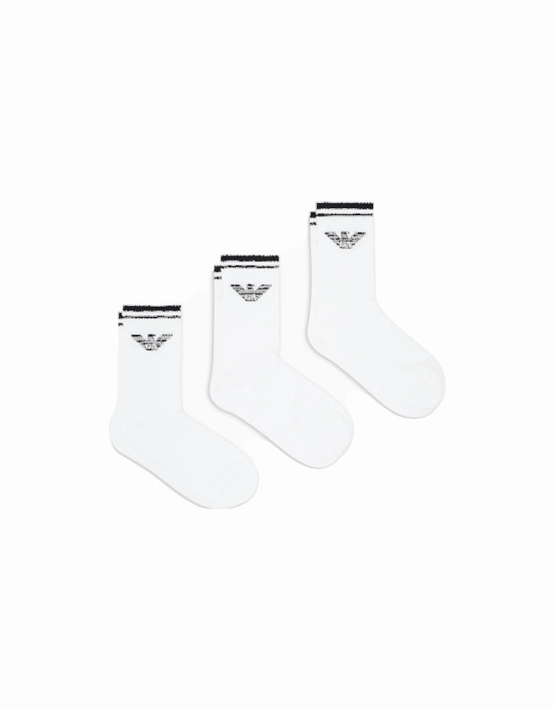 3 Pack Large Eagle Ribbed Socks White