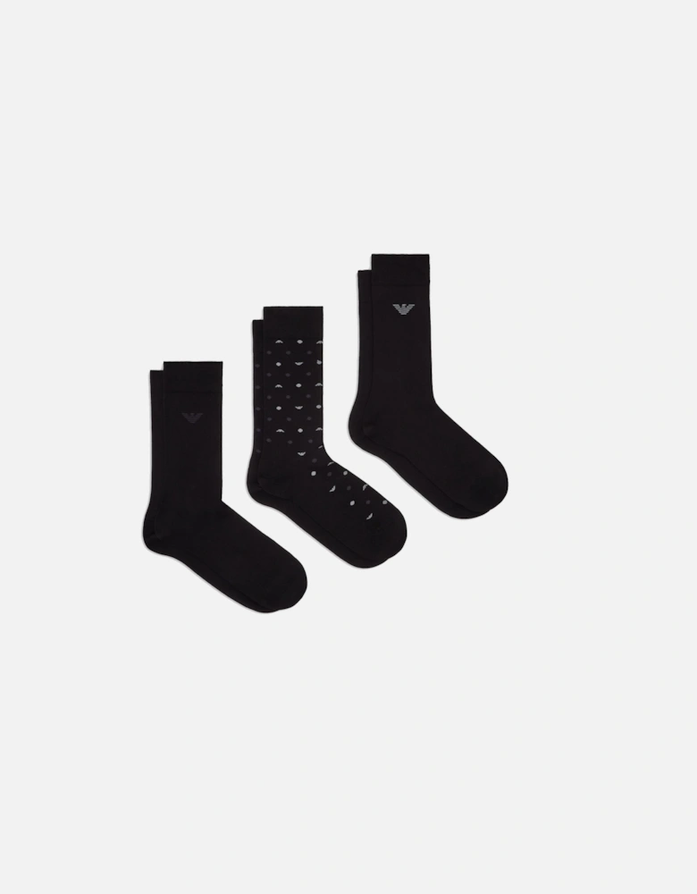 3 Pack All Over Eagle Knitted Socks Black