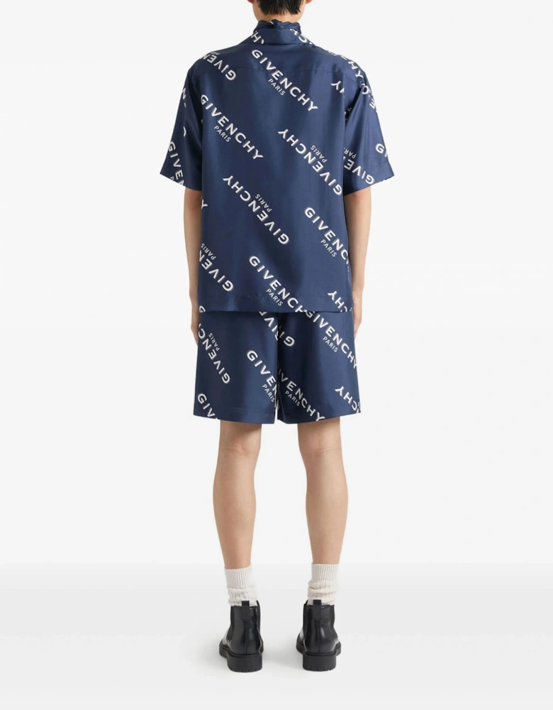 Silk Script All Over Shorts Navy