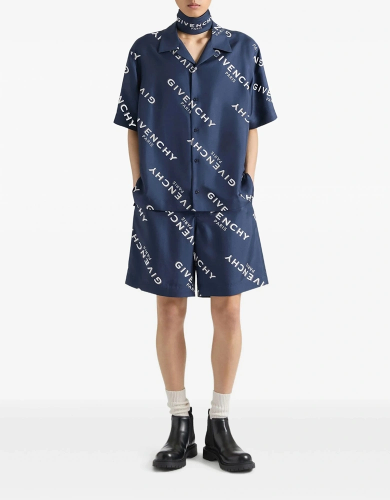 Silk Script All Over Shorts Navy