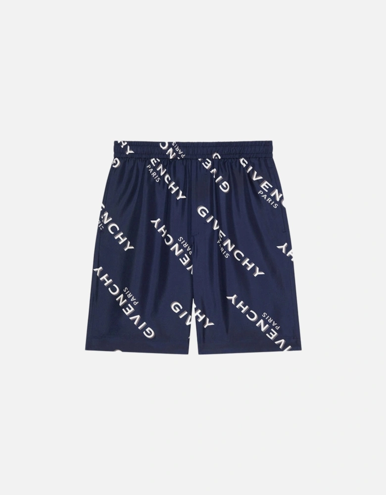 Silk Script All Over Shorts Navy
