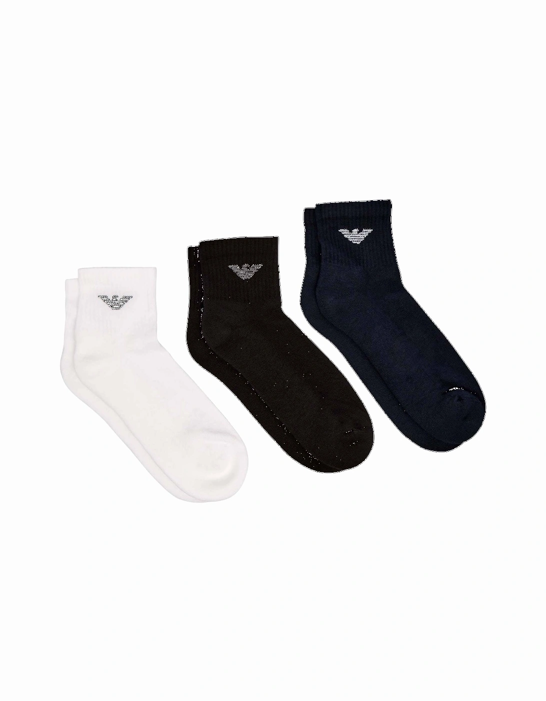 3 Pack Ribbed Eagle Logo Socks Black/White/Navy, 4 of 3
