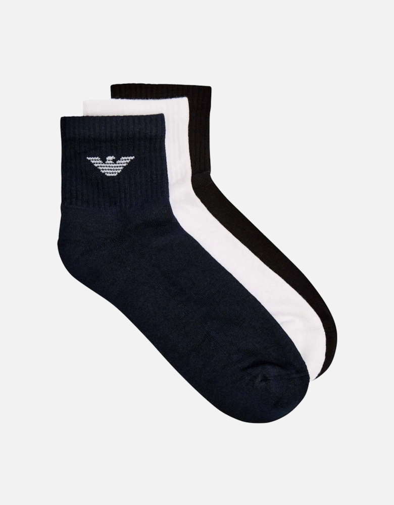 3 Pack Ribbed Eagle Logo Socks Black/White/Navy