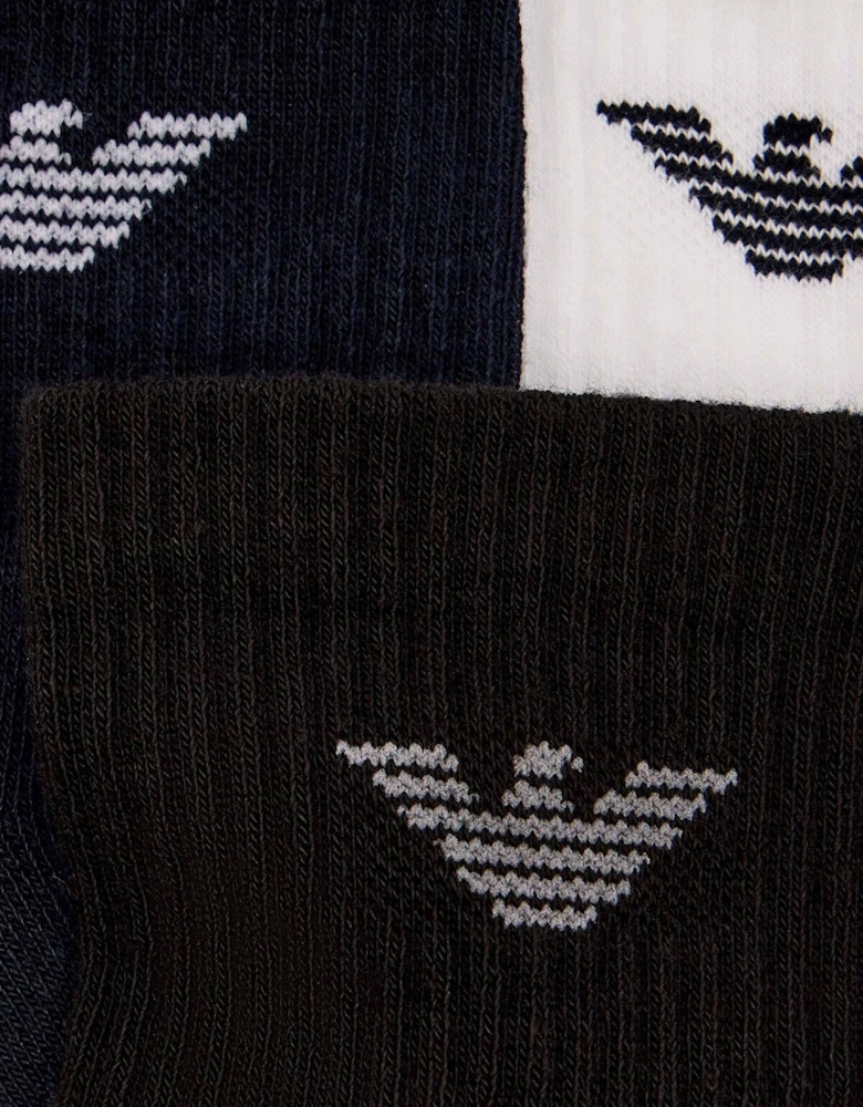 3 Pack Ribbed Eagle Logo Socks Black/White/Navy