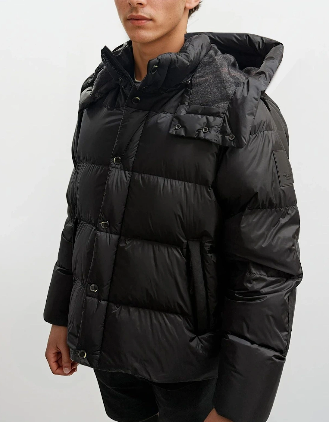 Burberry 'Leeds' Detachable Sleeve Hooded Down Jacket Black