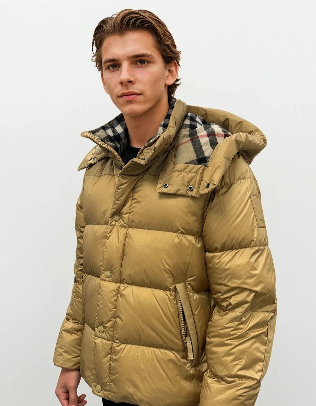 Burberry 'Leeds' Detachable Sleeve Hooded Down Jacket Warm Honey