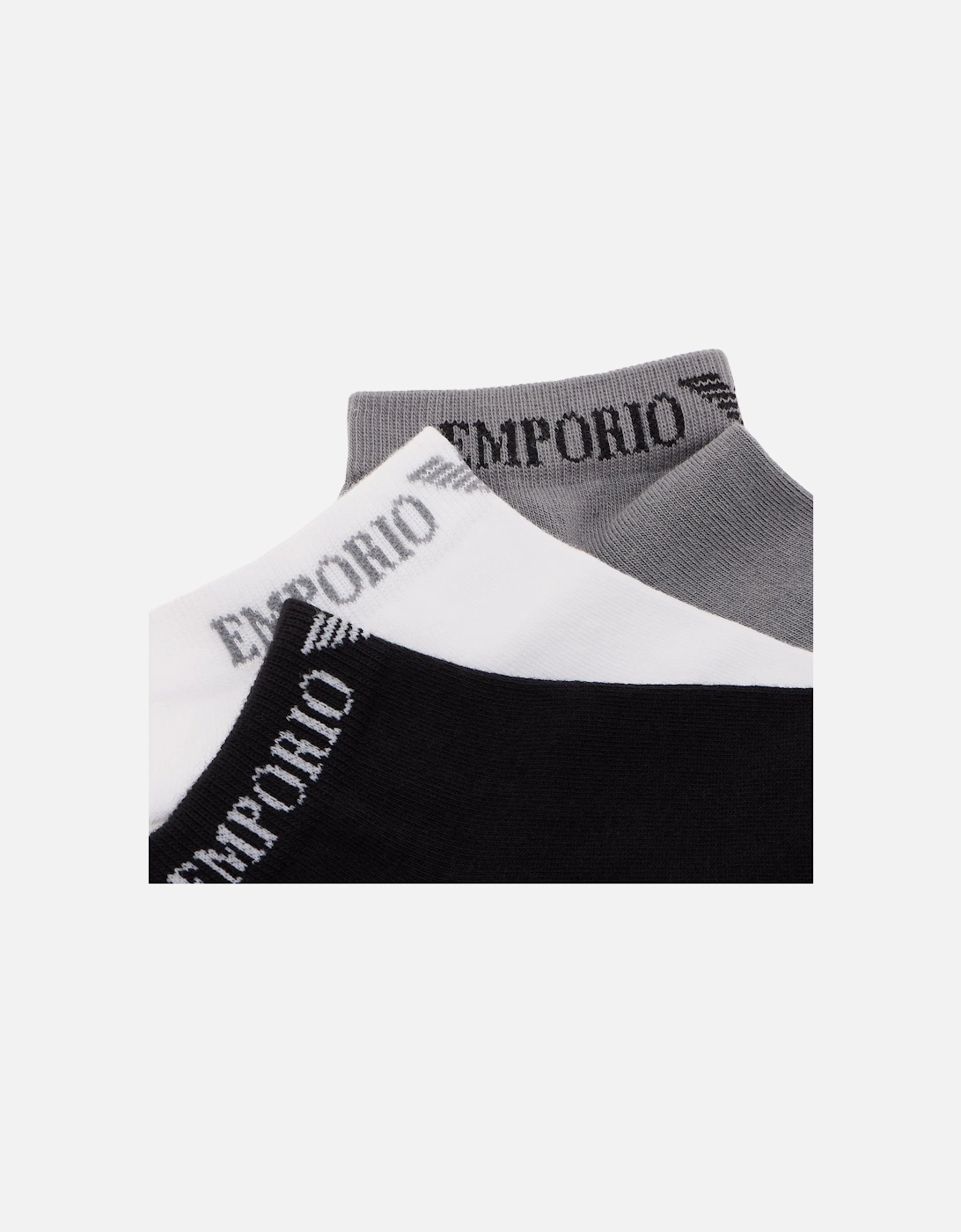 3 Pack Knitted Ankle Logo Trainer Socks Black/White/Grey
