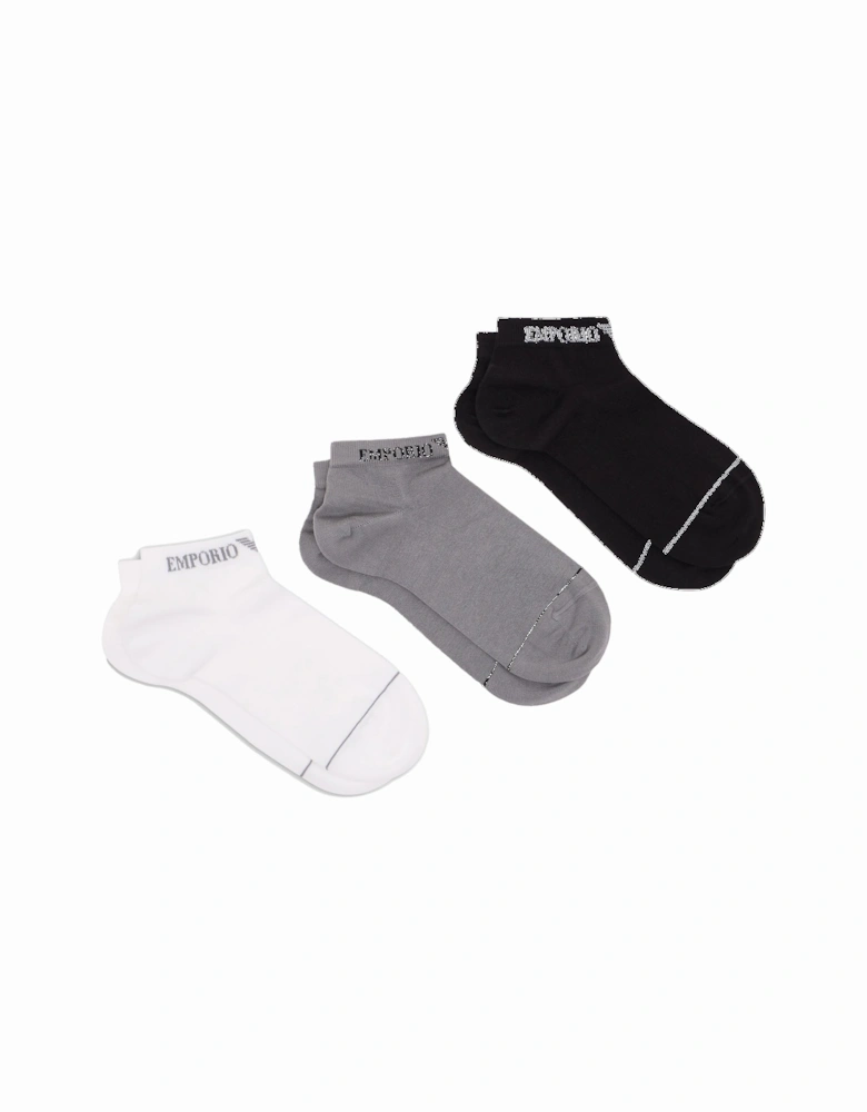 3 Pack Knitted Ankle Logo Trainer Socks Black/White/Grey