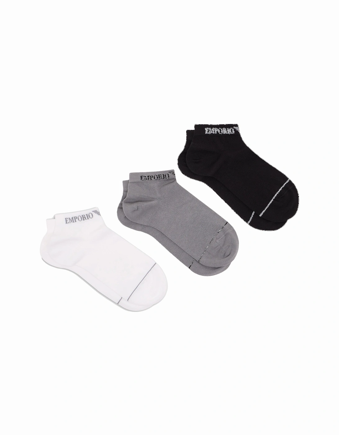 3 Pack Knitted Ankle Logo Trainer Socks Black/White/Grey, 3 of 2