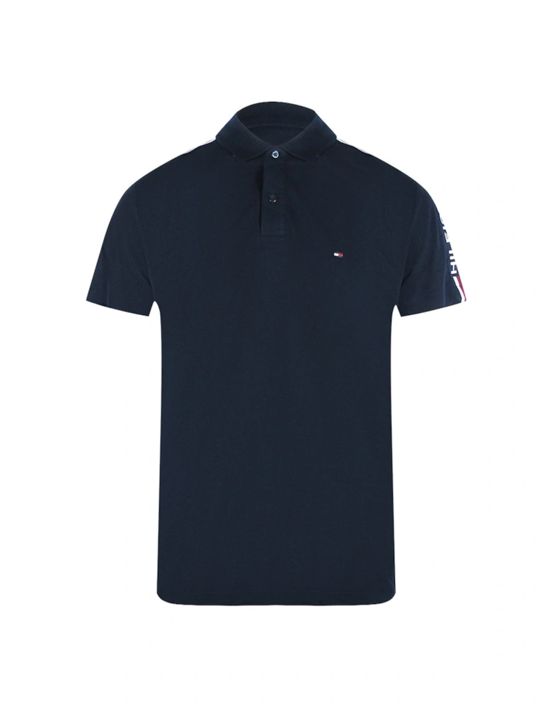 Taped Sleeve Navy Blue Polo Shirt