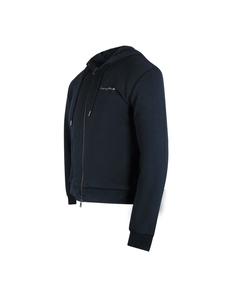 Navy Blue Hooded Zip-Up Hoodie