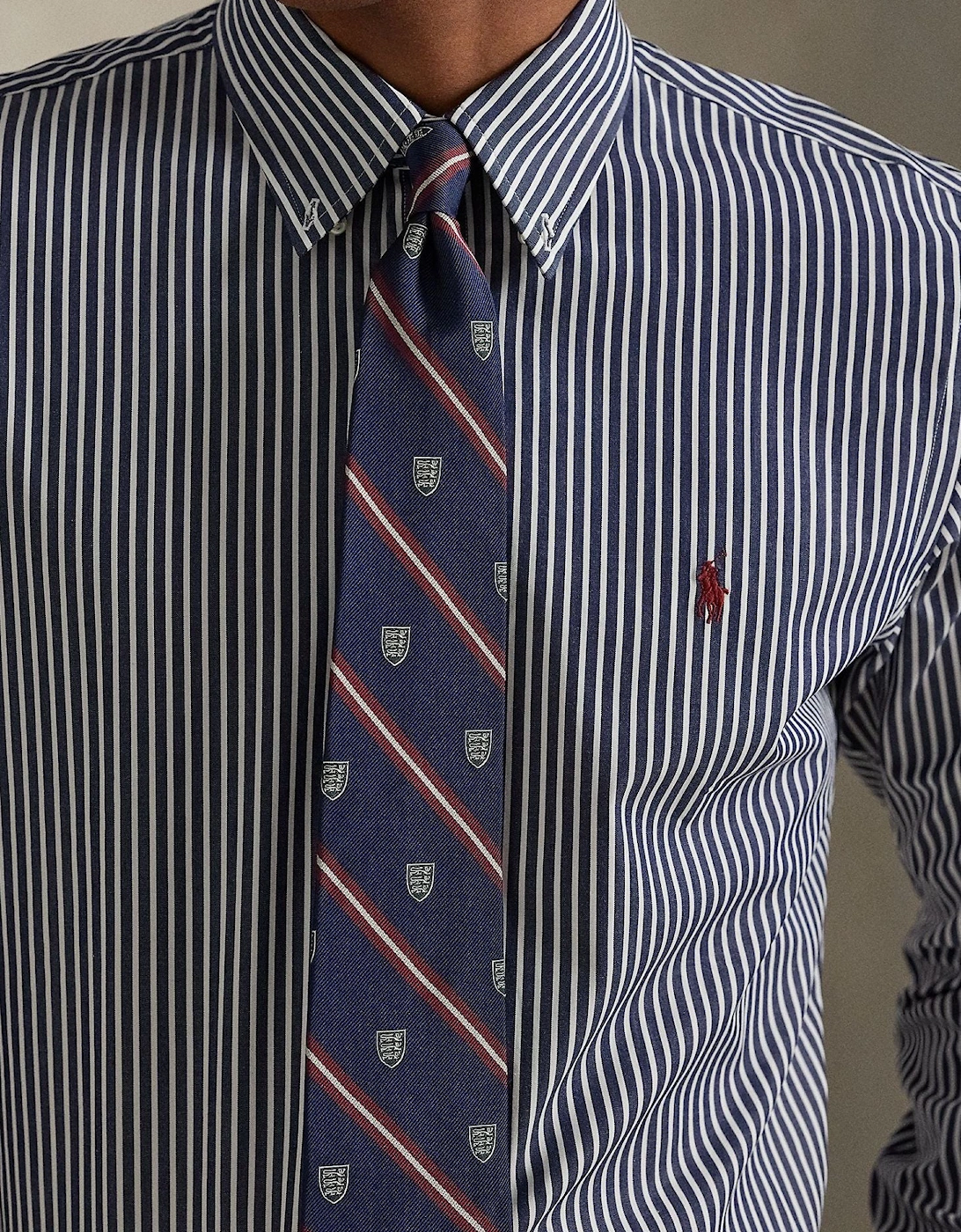Ralph Lauren Custom Fit Striped Stretch Poplin Shirt - Newport Navy White